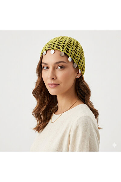 Generic Brand Mesh Beanie with Green Seashell Accessories