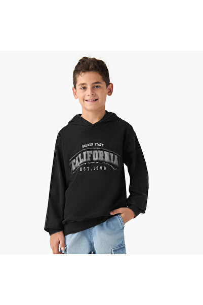 Juniors Printed Hooded Sweatshirt with Long Sleeves