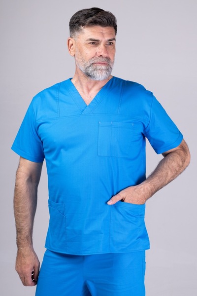 tag Ανδρική ιατρική στολή από ελαστικό βαμβάκι, με ελαστάνη, σε βασιλικό μπλε.