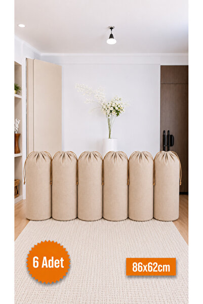 Balkan Room 6 Pieces Beige Drawstring Storage Bag Xlarge 86X62 cm - Moving Ba...