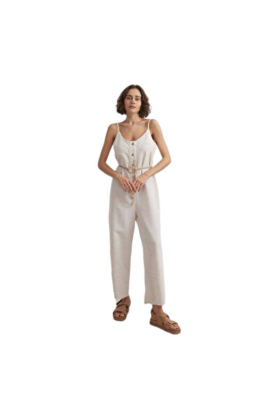 LEVURE Women's Linen Jumpsuit – Chic & Effortless, Bone