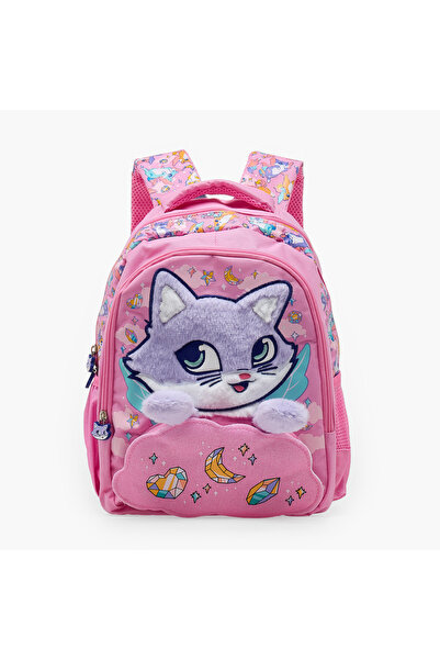 Lifestyle Cat Applique School Backpack for Girls 2-5 Years with Zip Closure -...