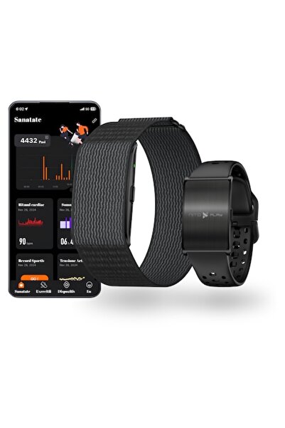 NITOPLAY ®   Фитнес гривна MAX Smart, 2 черни каишки, Bluetooth, GPS, Android...