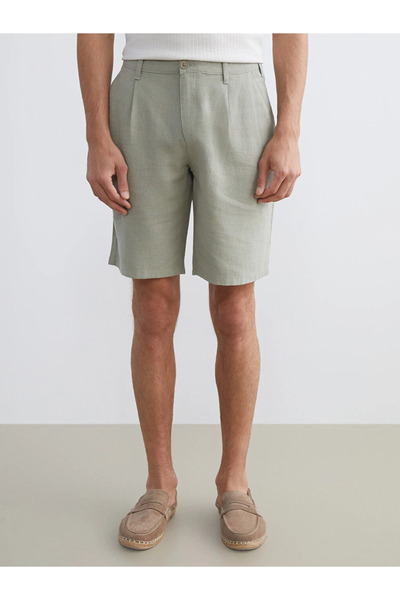LC Waikiki Green Standard Fit Linen Blend Men's Shorts