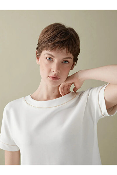 LC Waikiki Ecru Crew Neck Embroidered Women's Blouse