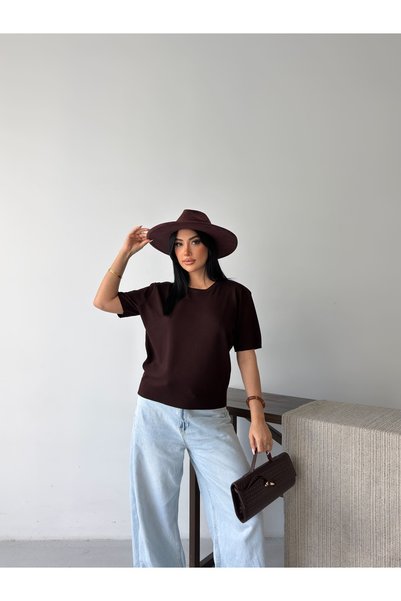 erki triko Premium Viscose Crew Neck Comfortable Fit Short Sleeve Flexible Summer Knitwear Blouse