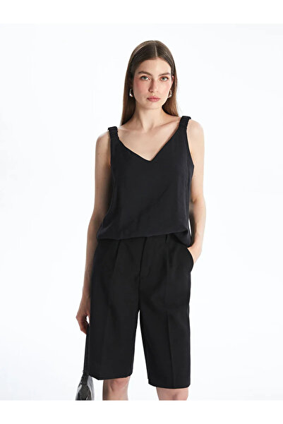LC Waikiki Black V-Neck Strap Modal Blend Blouse