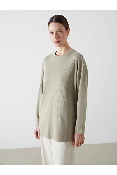 LC Waikiki Khaki Crew Neck Embroidered Women's Tunic