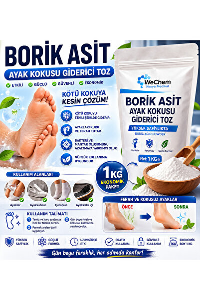 WE CHEM Borik Asit Ayak ve Ayakkabı Koku Önleyici Toz Premium Kalite 1 Kg
