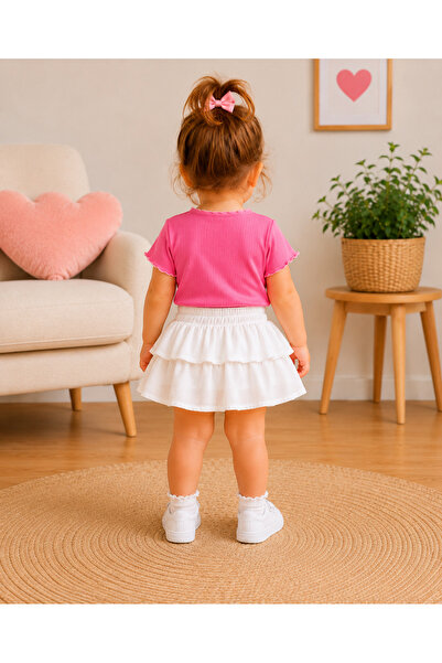 AKİF GİYİM Kız Bebek & Çocuk Fırfırlı Etek Fiyonklu Bluz Takımı