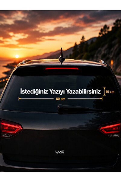 levvas Kişiye Özel Araç Arka Cam Yazısı Stickerı 60x10 cm Beyaz Oto Cam Yazıs...