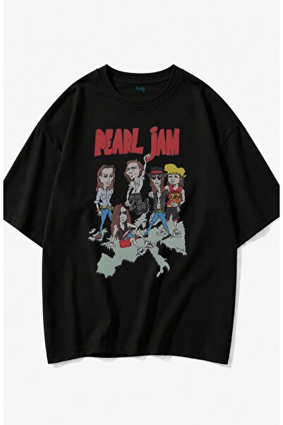 Fuddy Moda Unisex Pearl Jam Cartoon Style Printed Crew Neck T-Shirt, Oversize...