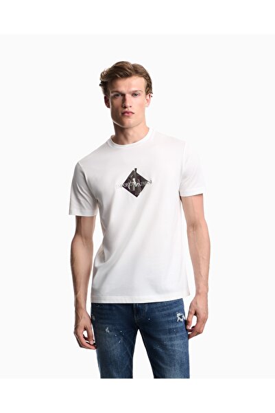 Emporio Armani Men's Breathable Cotton Jersey Fabric Patterned Short Sleeve W...