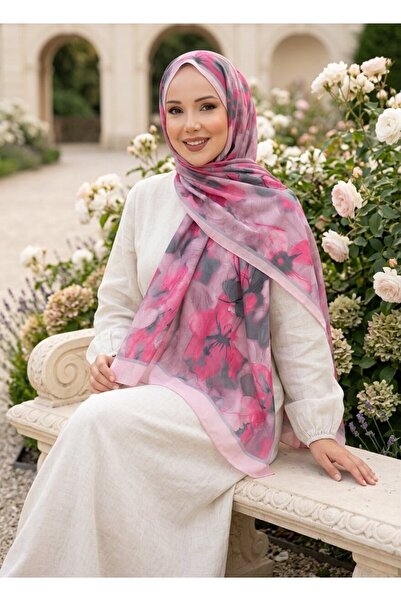 EBRUTESETTÜR Rosa Çiçek Desen Şal Serisi Pembe