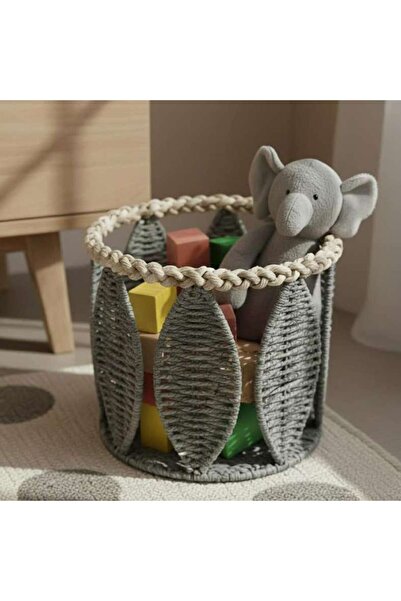 PAN HOME سلة حبلية بإطار حديدي من هافانا ليف 28×25 سم - رمادي
