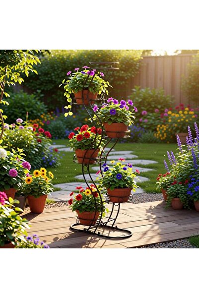PAN HOME Matis Metal 6 Pots Planter Stand 45x19x106cm - Black