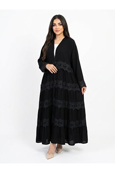 YOU ABAYA عباية جوري قصه دبل كلوش كلفه طبقات كسرات بقماش كريب ملكي لون اسود