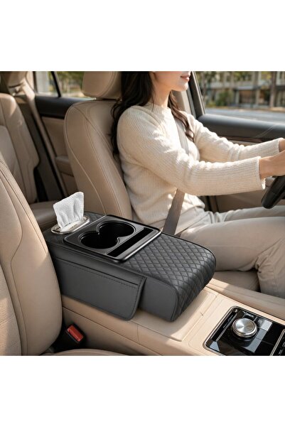 Generic 1 Leather Armrest Cover Car Console Cushion Anti Scratch Storage Cup ...