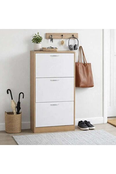 PAN HOME Whitmor Shoe Rack 18 Pairs With 3 Drawer - White Natural