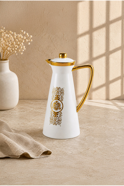 Vadi Gold Detailed Authentic Patterned Porcelain Oil Pot, Oil Dispenser, Tabl...