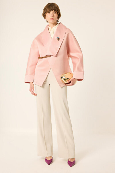 Touché Privé Satin Jacket with Leather Belt