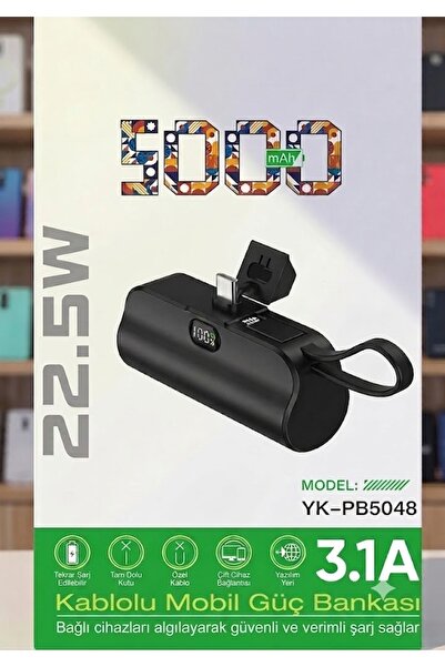 MRKAY 5000 mAh Dijital Göstergeli 22.5W Hızlı Şarjlı Powerbank Taşınabilir Şa...