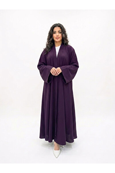 YOU ABAYA عباية ليان دبل كلوش ساده بقماش كريب كوري لون بنفسجي غامق