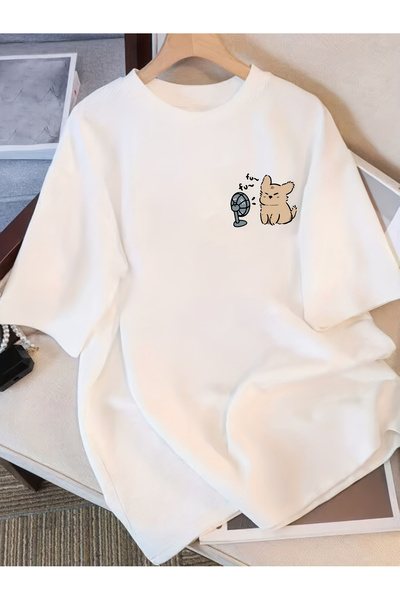 121 Unisex Cute Cat Pattern T-Shirt - Casual Loose-Fit Short Sleeve Top with ...