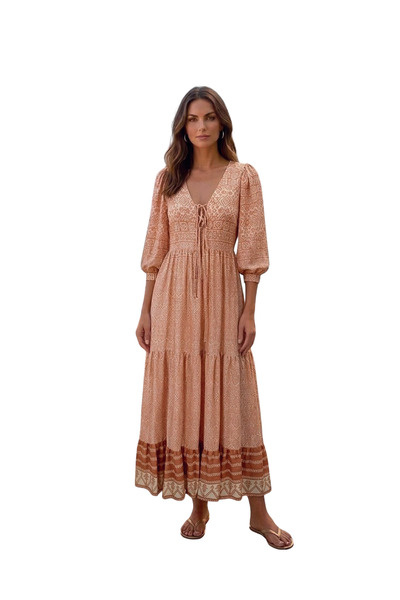 CapriMare Patterned Long Sleeve V-Neck Dress