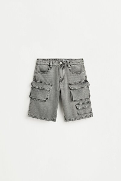 LEFTIES Çok cepli denim kargo bermuda