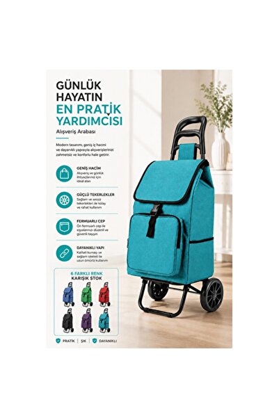 Empressco Ses Yapmaz Tekerlekli Su Geçirmez Çantalı Katlanabilir Pazar Arabası