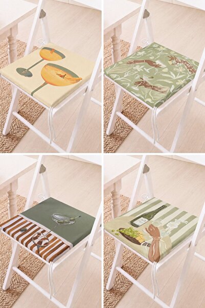 Home Set of 4 Fruit and Wine Themed Patterned Lace-Up Chair Cushions Kitchen ...