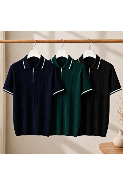 ixir 3-Piece Advantageous Set Men's Poloyaka Knitwear T-Shirt 100% Cotton Pre...