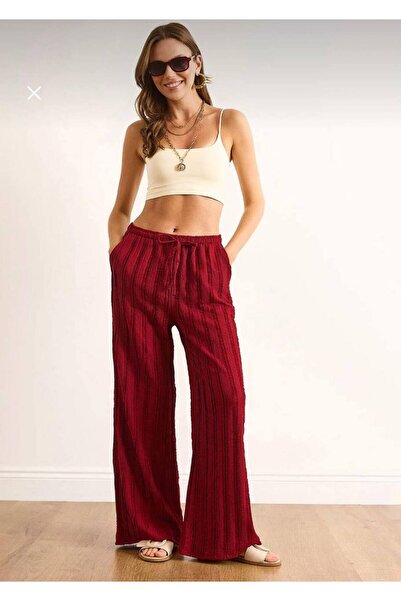 DENİKK Trendy Wide-Leg Ruffled Detail Summer Breathable Fabric Palazzo Pants