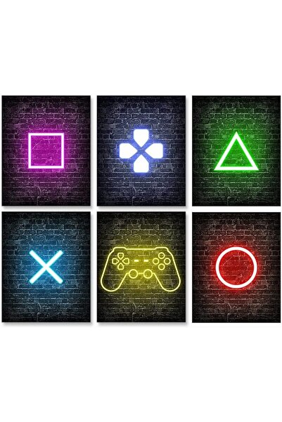 ESSESORIES Printed Neon Gaming Boys Game Video Poster Wall Art Set of 6 Room ...
