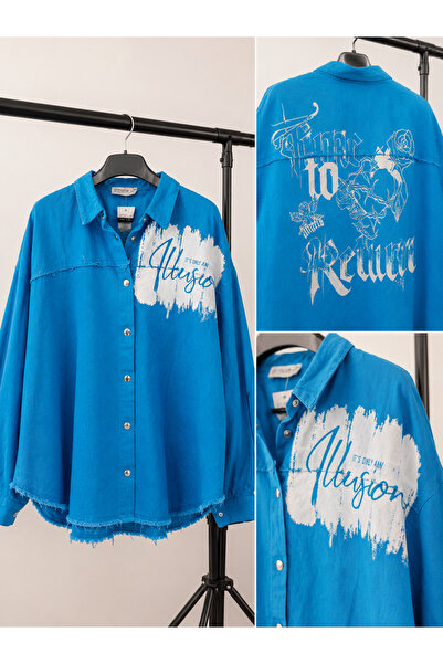 Serena Cămașă damă denim oversized „Just an Illusion” – Albastru electric