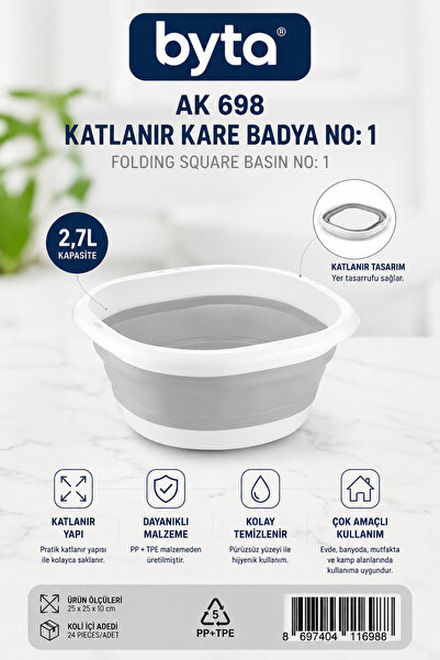 BYTA Foldable Square Basin 2.7 L – Multi-Purpose Container for Washing Fruits...