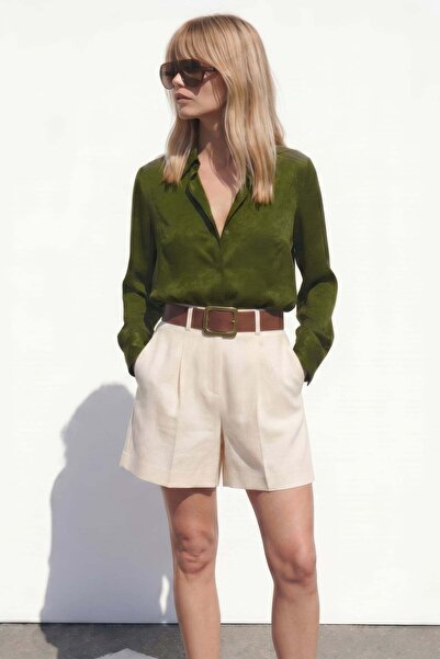 Sateen Hidden Placket Shirt - Green