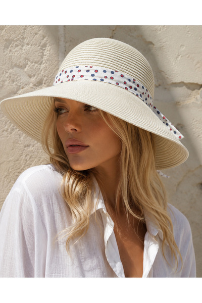 la polario Polka Dot Straw Hat