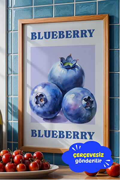 Clumsy Blueberry Poster Baskı – Sulu Boya Yaban Mersini İllüstrasyonlu Poster...