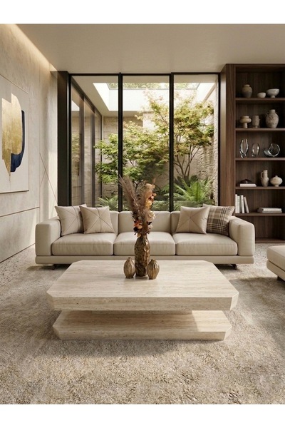 BUBBA HOME Modern Arven Orta Sehpa 130 * 80 Cm Traverten % 100 MDF
