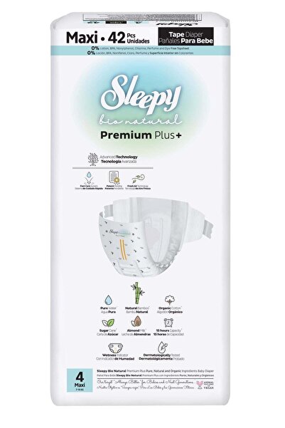 Sleepy Scutece bebeluși BIO PREMIUM - mărimea 4 Maxi, 7-14kg, 42 bucăți