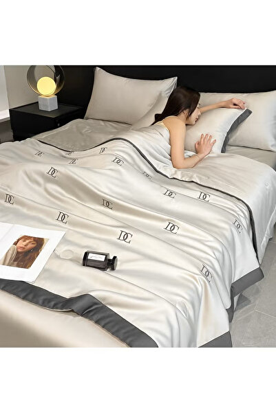 GGEROU 180x220cm Gray Ice Silk Summer Bedding 4Pcs Set, Cool Soft Washable Ai...