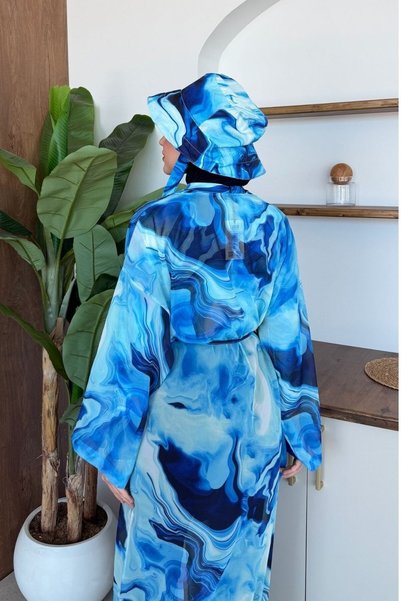 Şule Giyim Patterned Long Pareo Blue