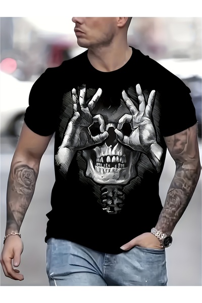 LİNA06 Pure Gothic Skull Pattern T-Shirt | Y2K Street Hip-Hop Style Religious...
