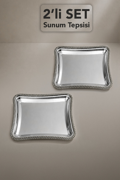 Meleni Home 2-Piece Spike Patterned Tray - Stainless Steel Coffee and Caterin...