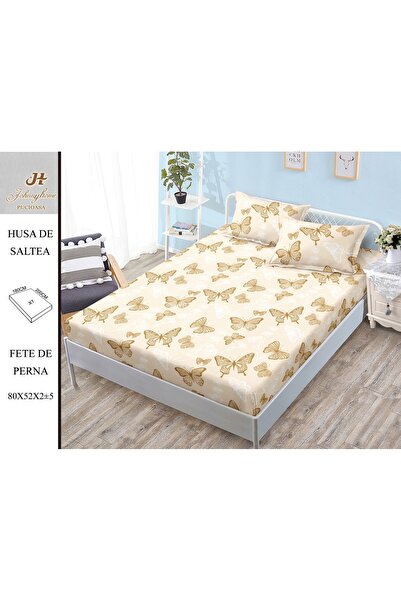 naniland.ro Husă de Pat Bumbac Satinat 2 Persoane 3 Piese Cu Elastic 180x200 cm