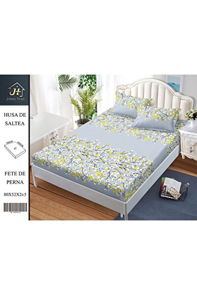 naniland.ro Husă de Pat Bumbac Satinat 2 Persoane 3 Piese Cu Elastic 180x200 cm