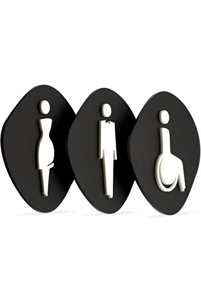 Slasa WC Women Men Disabled Toilet Sign Set Black 12x12cm Door Sign