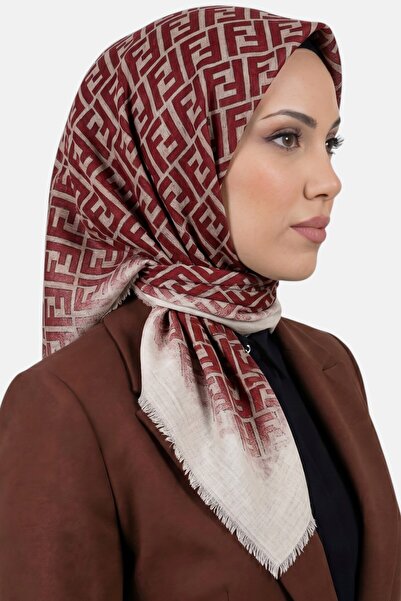 hadiora Women's White Burgundy F Patterned Flared Scarf
